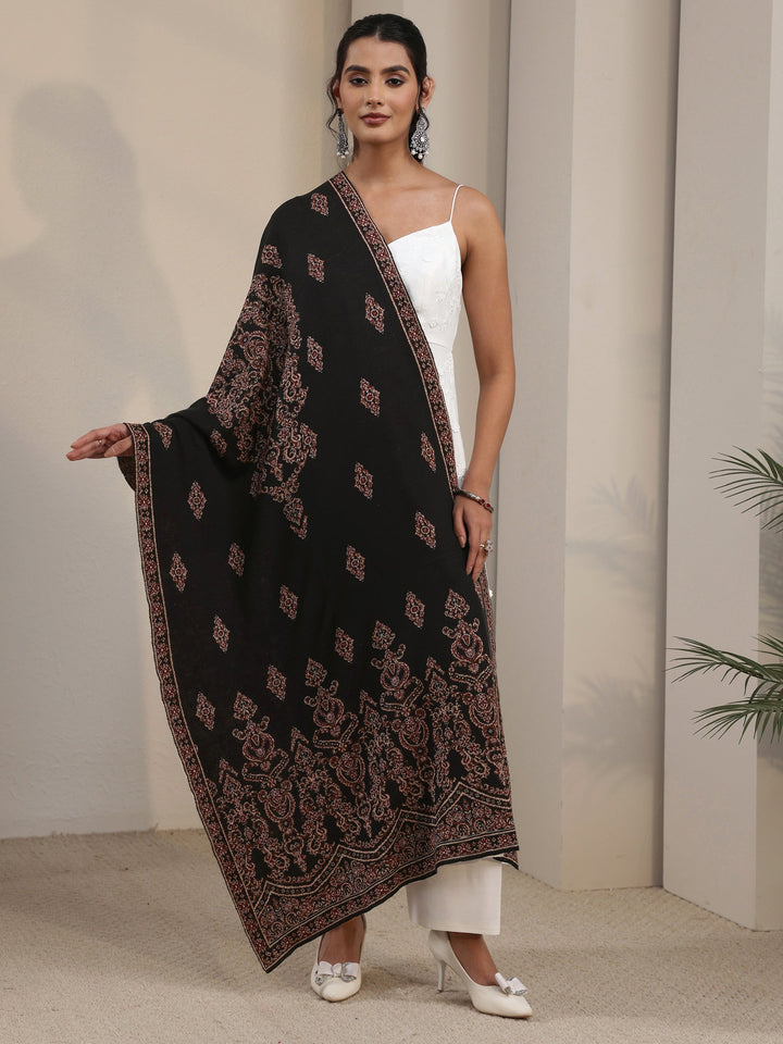 Libas Black Ethnic Knitted Acrylic Shawl