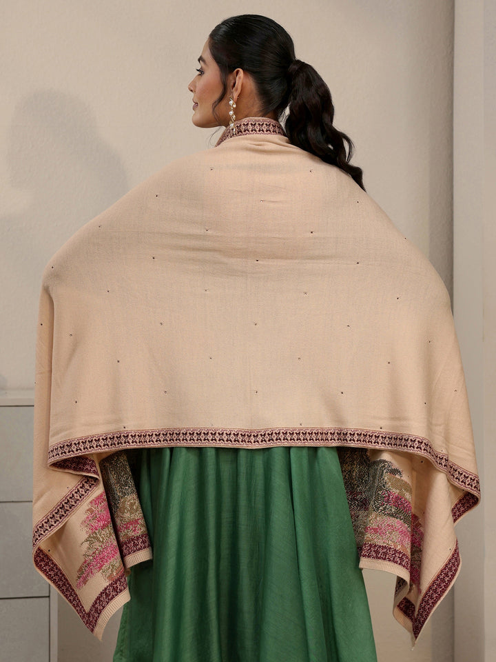 Libas Beige Floral Knitted Acrylic Wrap Shawl