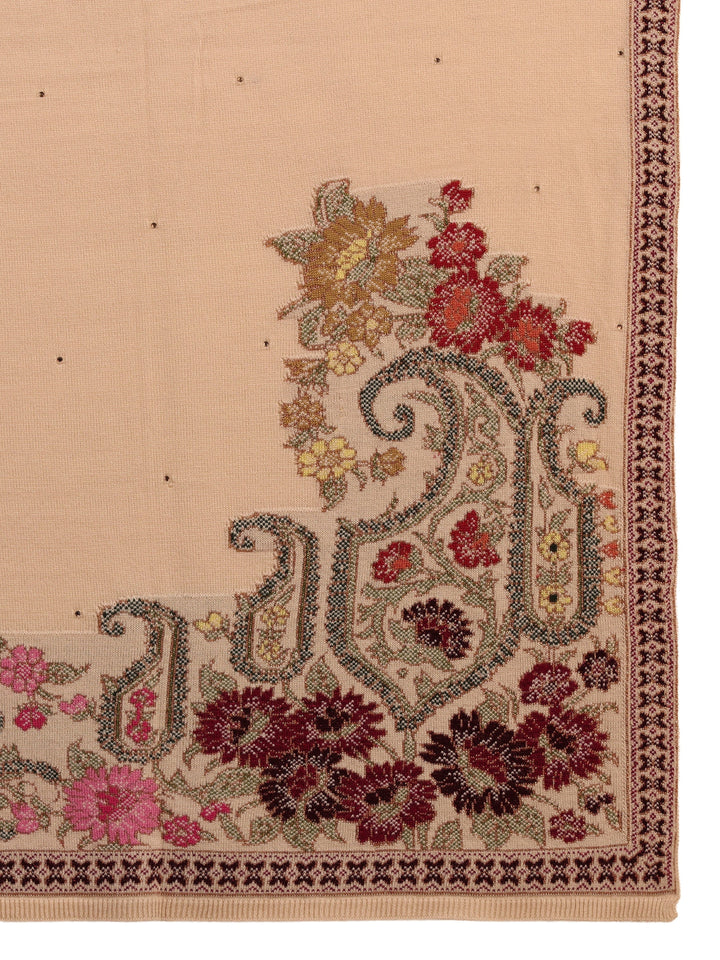 Libas Beige Floral Knitted Acrylic Wrap Shawl
