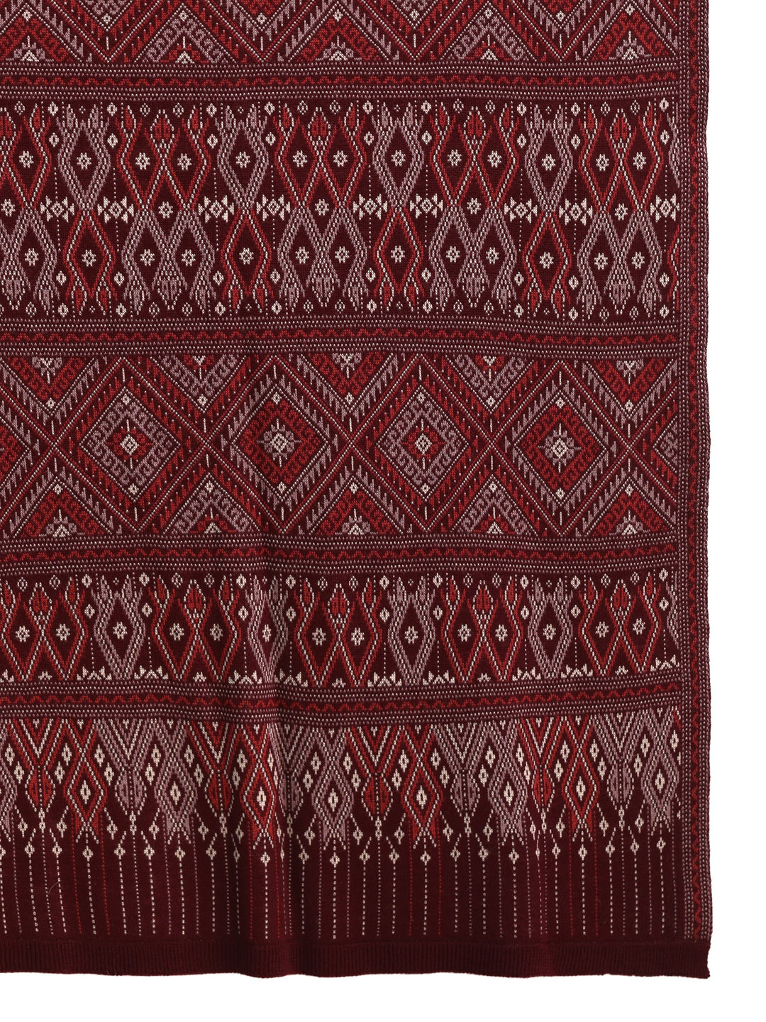 Libas Maroon Geometric Knitted Acrylic Shawl