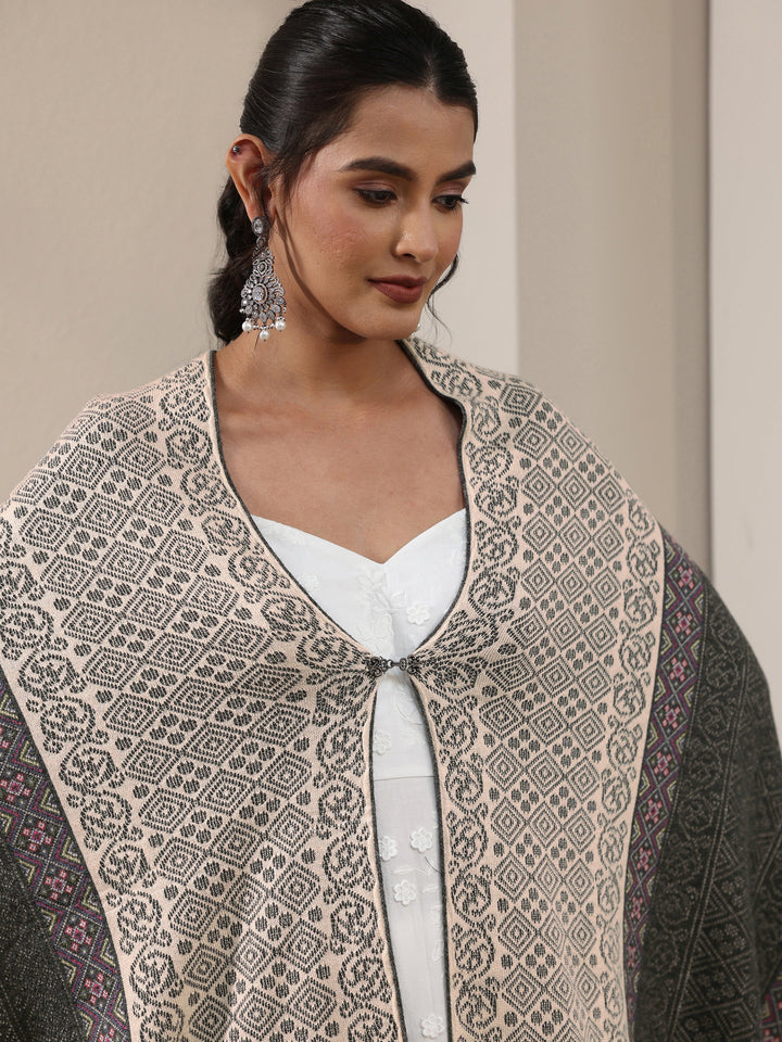 Libas Grey Geometric Knitted Acrylic Wrap Shawl