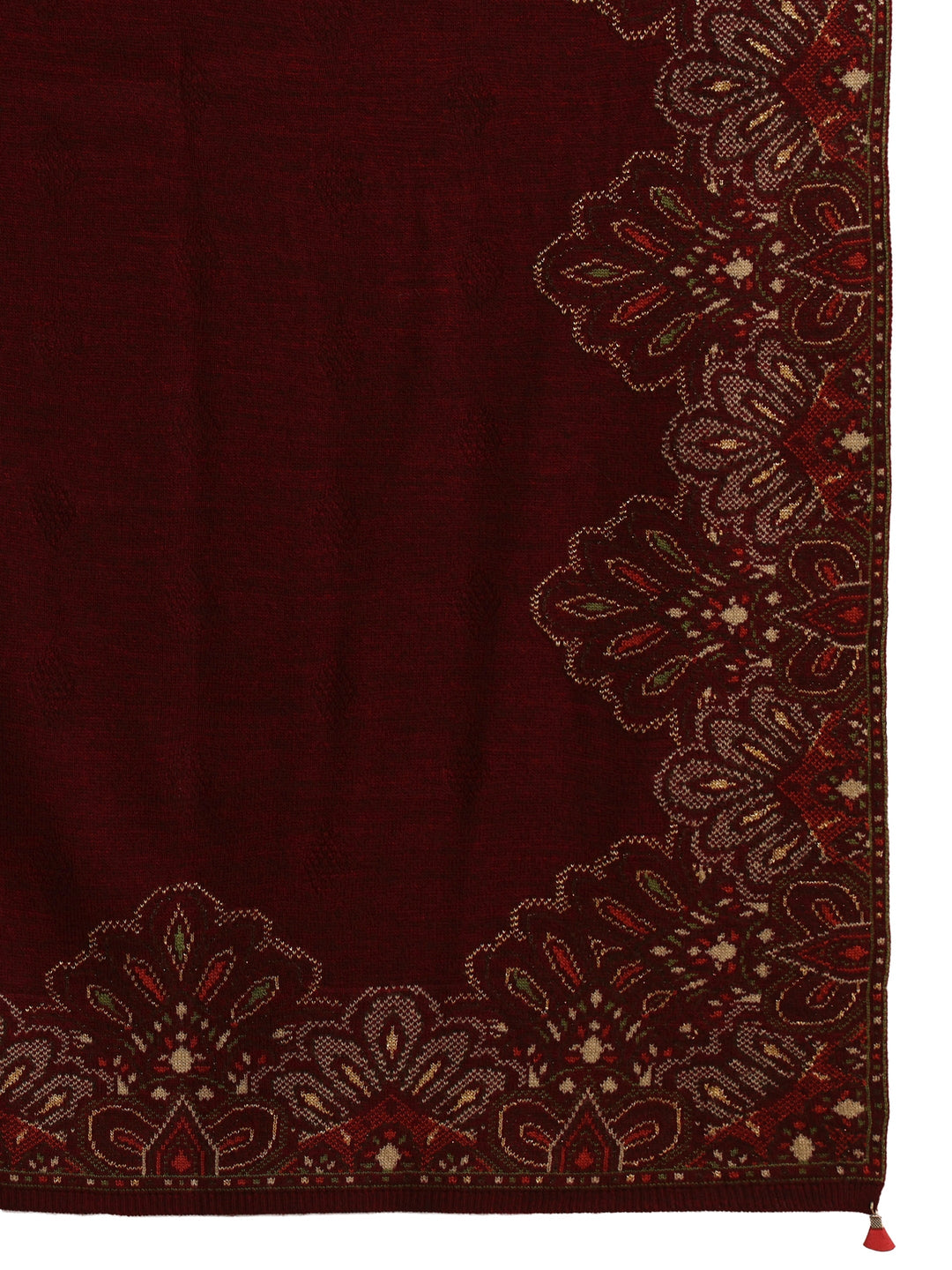 Libas Maroon Ethnic Knitted Acrylic Wrap Shawl