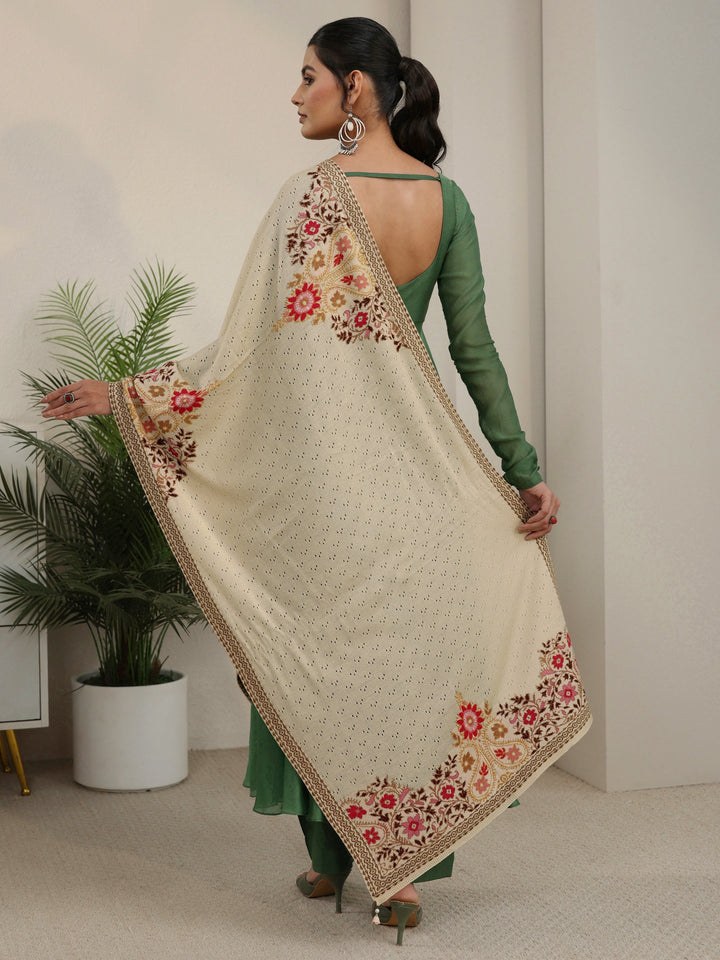 Libas Beige Floral Mesh Knit Acrylic Shawl