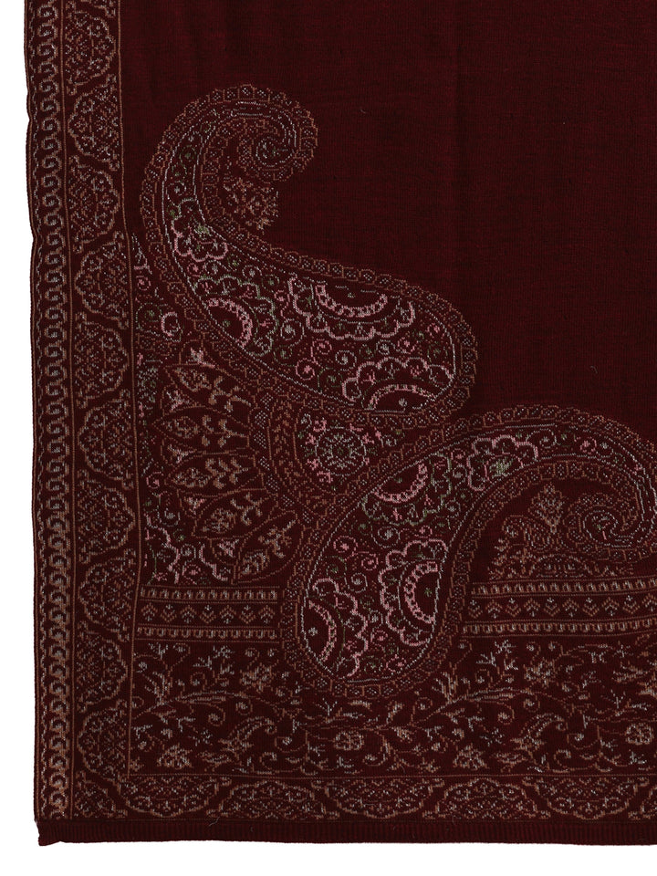 Libas Maroon Paisley Knitted Acrylic Wrap Shawl