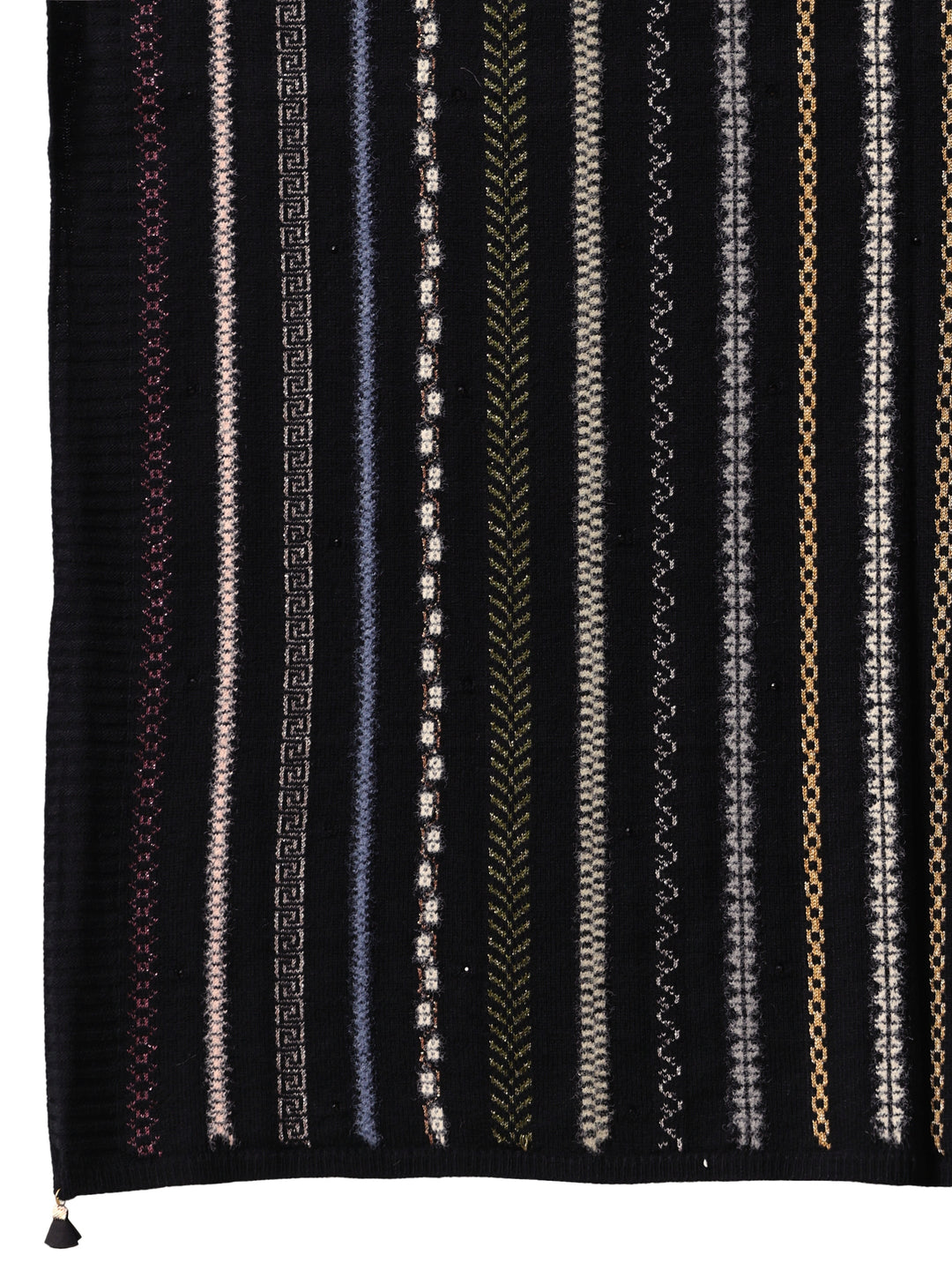 Libas Black Striped Knitted Acrylic Wrap Shawl