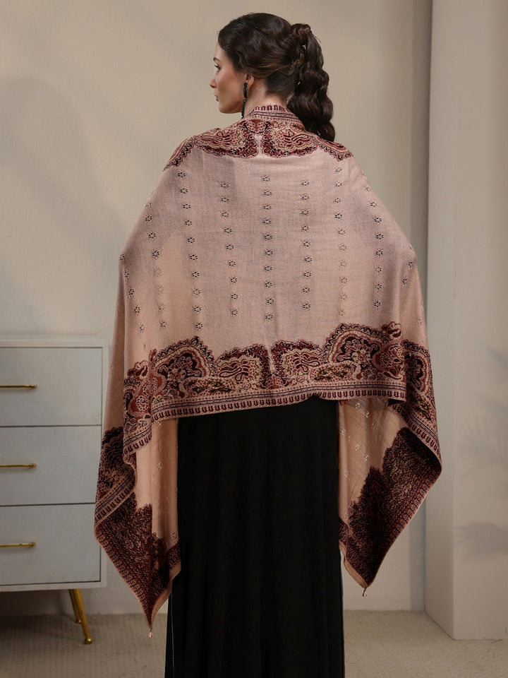 Libas Beige Ethnic Mesh Knitted Acrylic Wrap Shawl