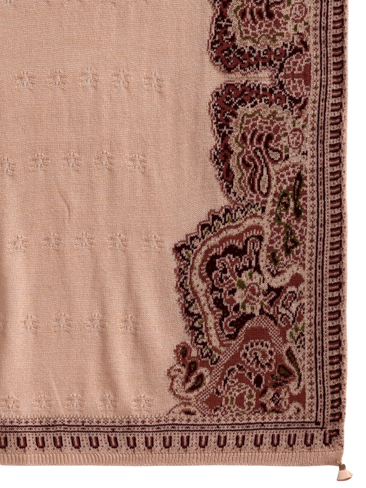 Libas Beige Ethnic Mesh Knitted Acrylic Wrap Shawl