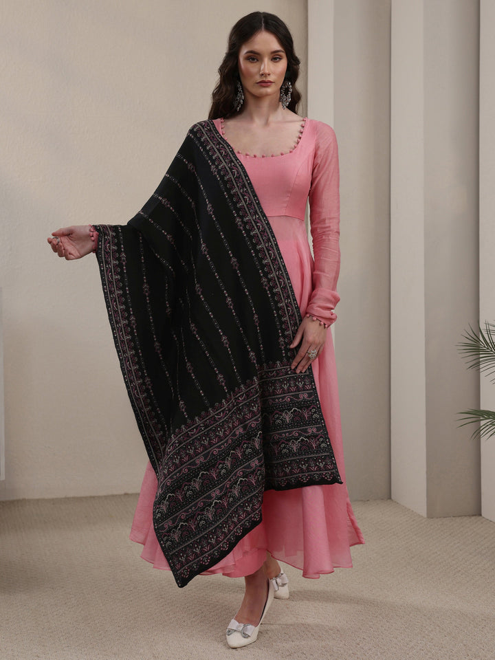 Libas Black Ethnic Knitted Acrylic Shawl