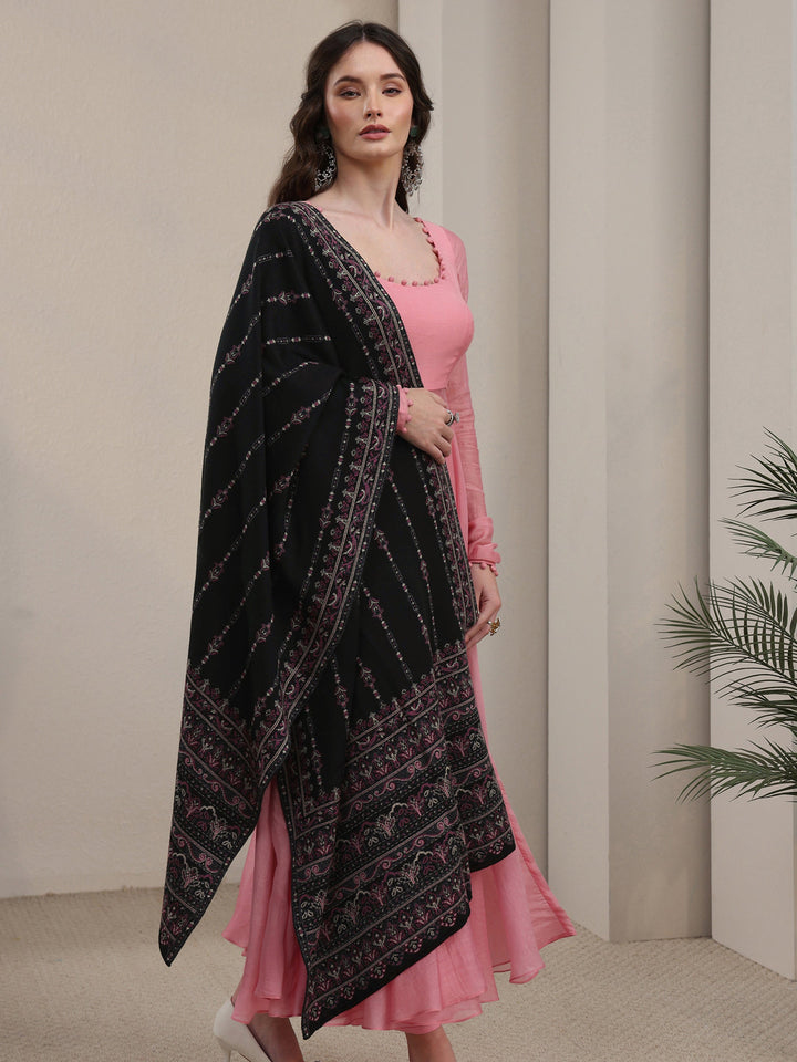 Libas Black Ethnic Knitted Acrylic Shawl