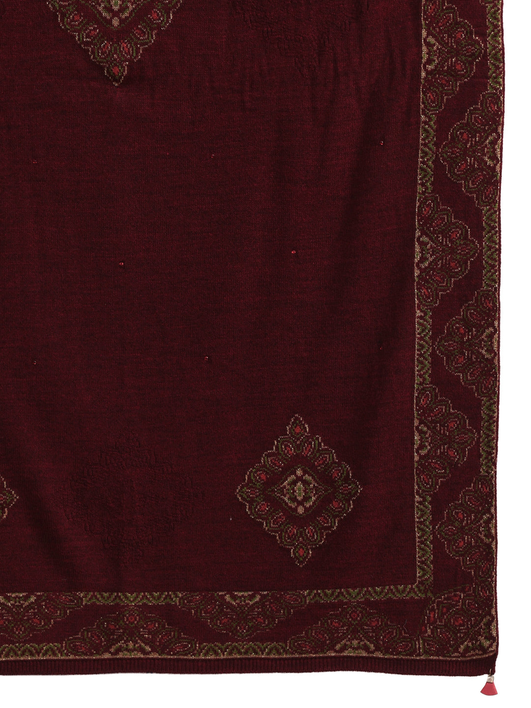 Libas Maroon Ethnic Knitted Acrylic Wrap Shawl