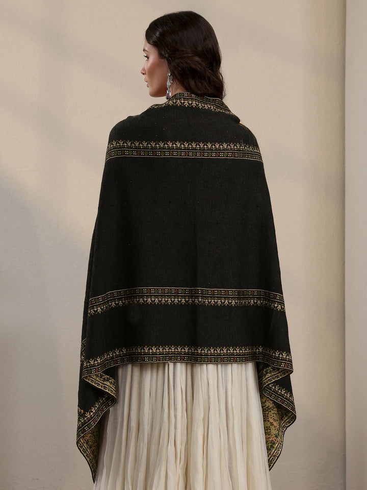Libas Black Ethnic Knitted Acrylic Wrap Shawl
