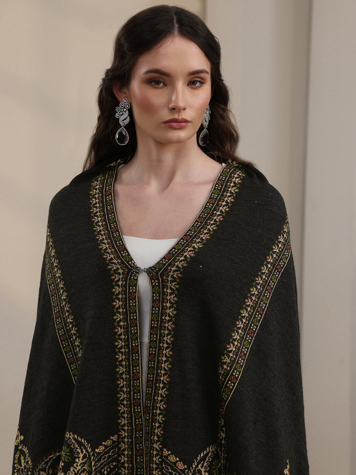 Libas Black Ethnic Knitted Acrylic Wrap Shawl