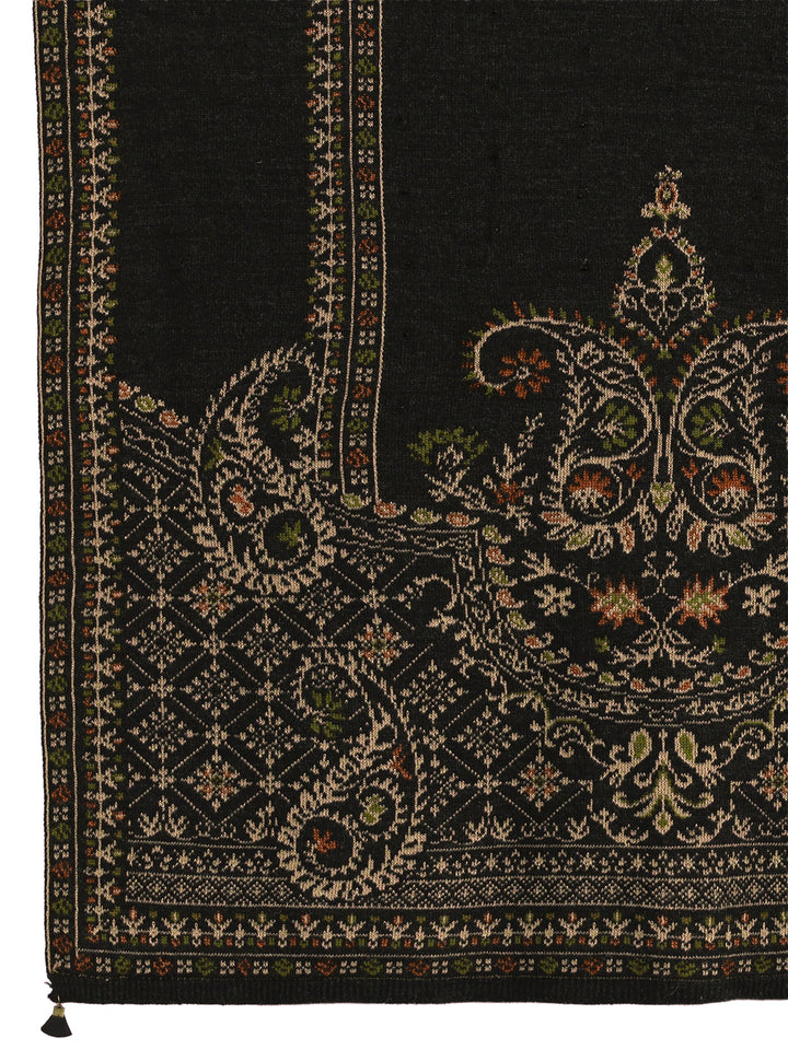Libas Black Ethnic Knitted Acrylic Wrap Shawl