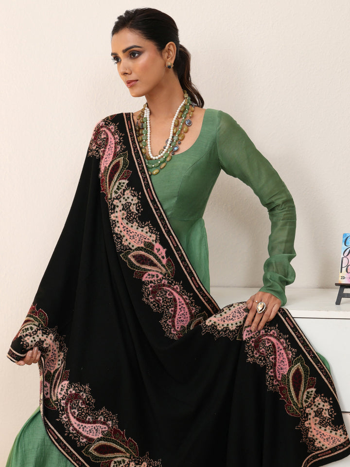 Libas Black Paisley Knitted Acrylic Wrap Shawl