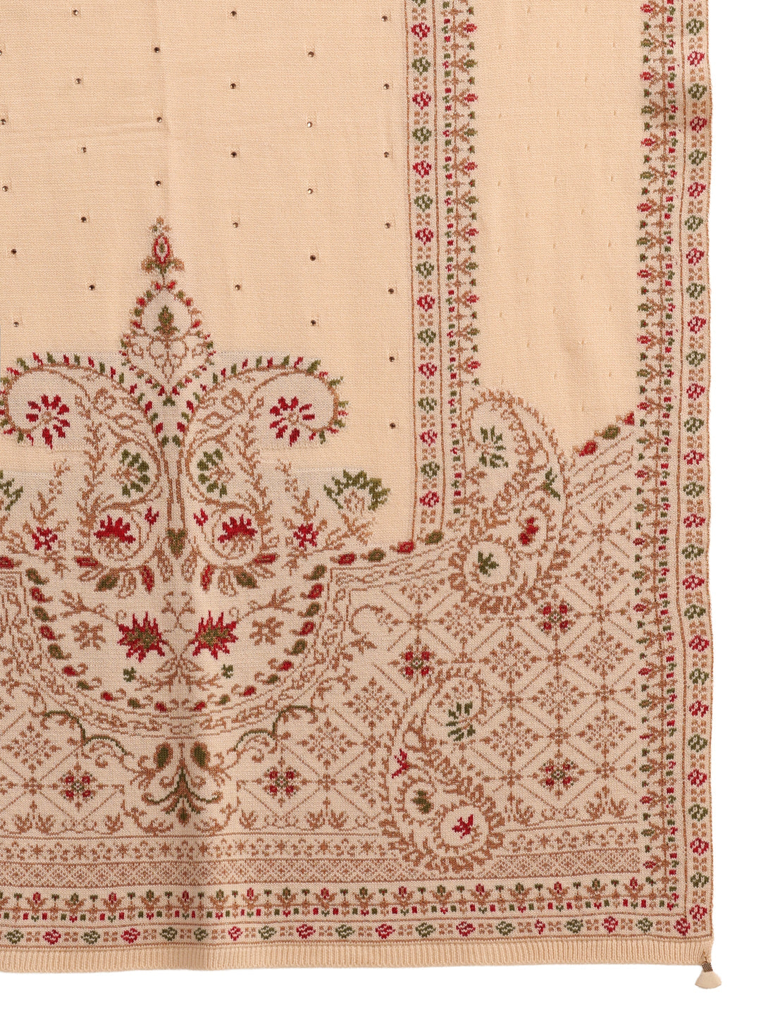 Libas Beige Floral Knitted Acrylic Wrap Shawl