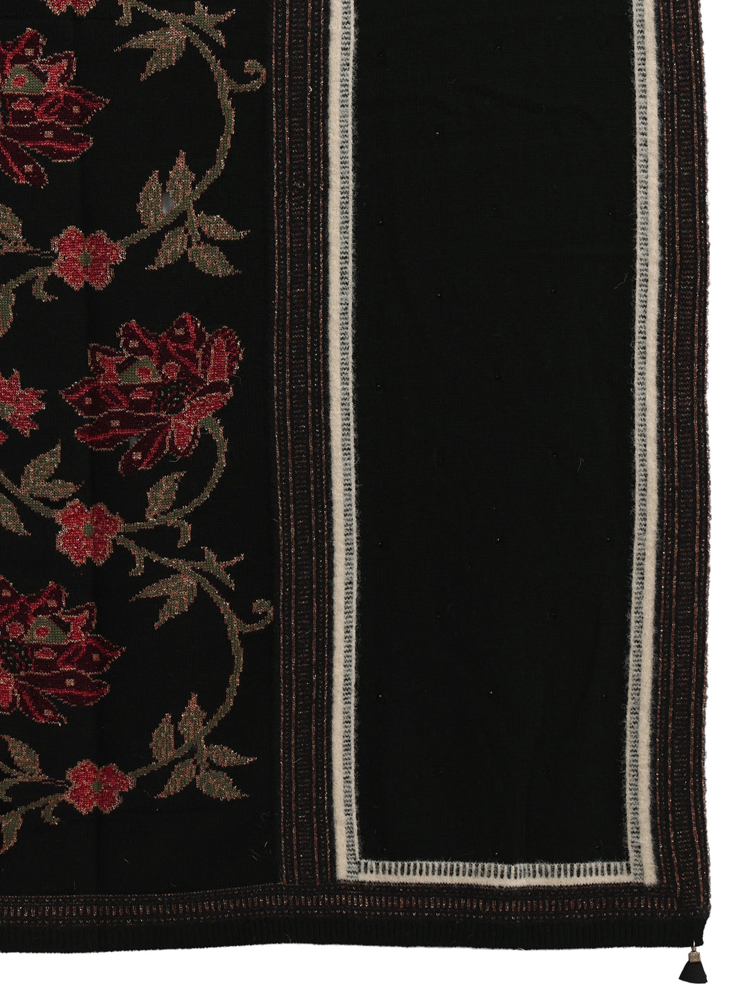 Libas Black Floral Knitted Acrylic Shawl