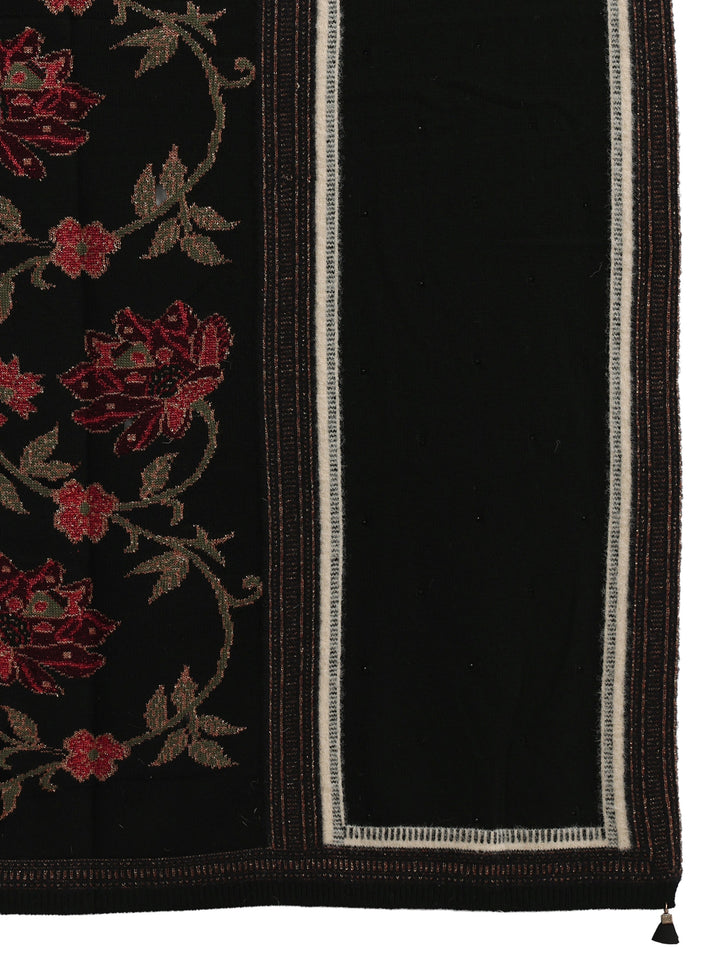 Libas Black Floral Knitted Acrylic Shawl