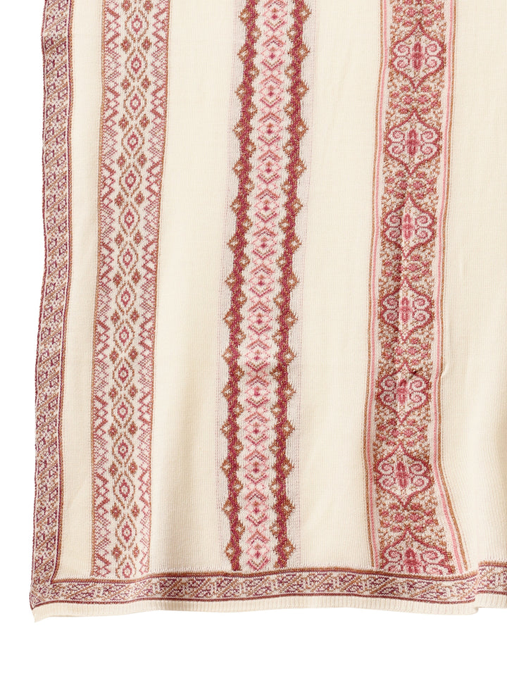 Libas White Ethnic Knitted Acrylic Wrap Shawl