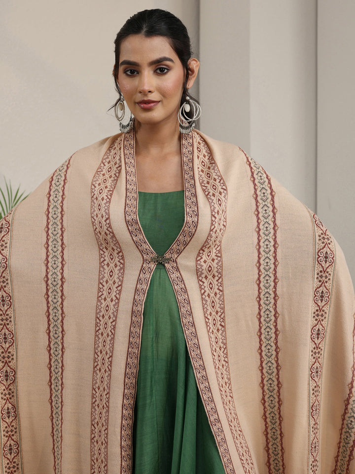 Libas Beige Ethnic Knitted Acrylic Wrap Shawl