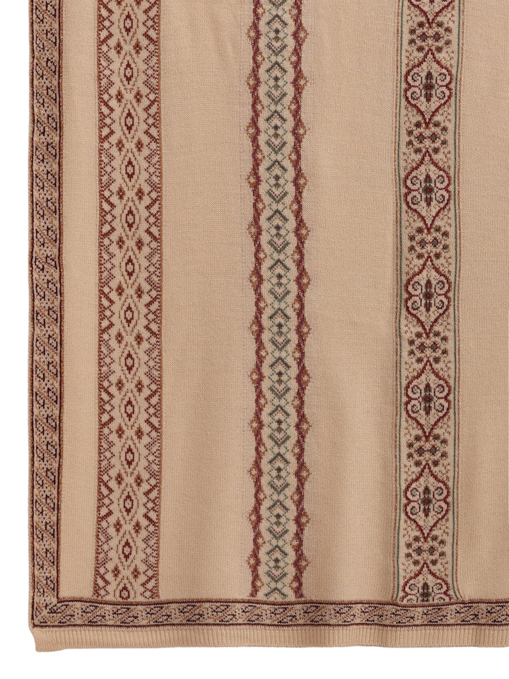 Libas Beige Ethnic Knitted Acrylic Wrap Shawl