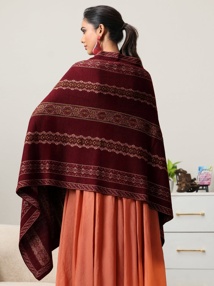 Libas Maroon Ethnic Knitted Acrylic Wrap Shawl