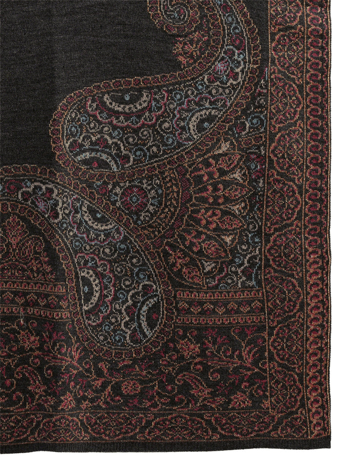 Libas Dark Grey Paisley Knitted Acrylic Wrap Shawl