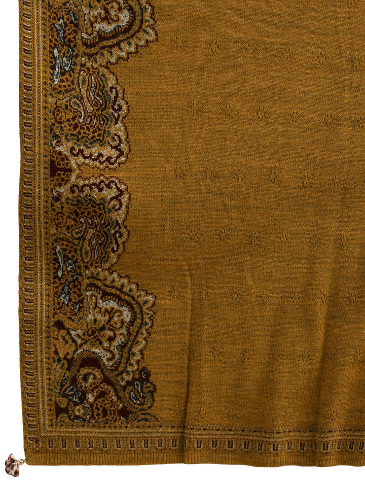 Libas Mustard Ethnic Mesh Knitted Acrylic Wrap Shawl