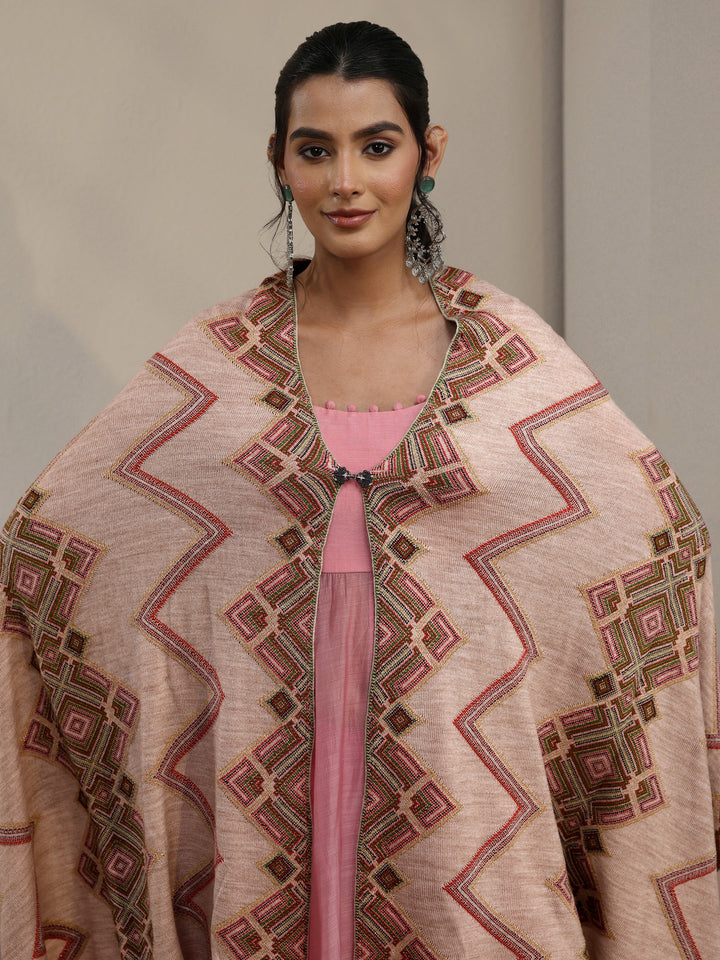 Libas Beige Geometric Knitted Acrylic Wrap Shawl