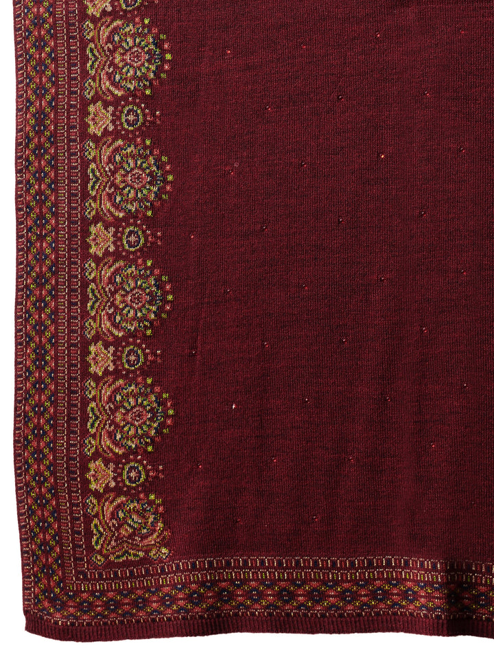 Libas Maroon Ethnic Knitted Acrylic Wrap Shawl