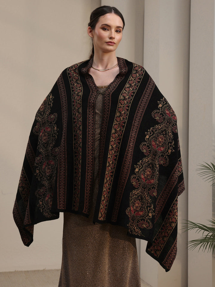 Libas Black Ethnic Knitted Acrylic Wrap Shawl