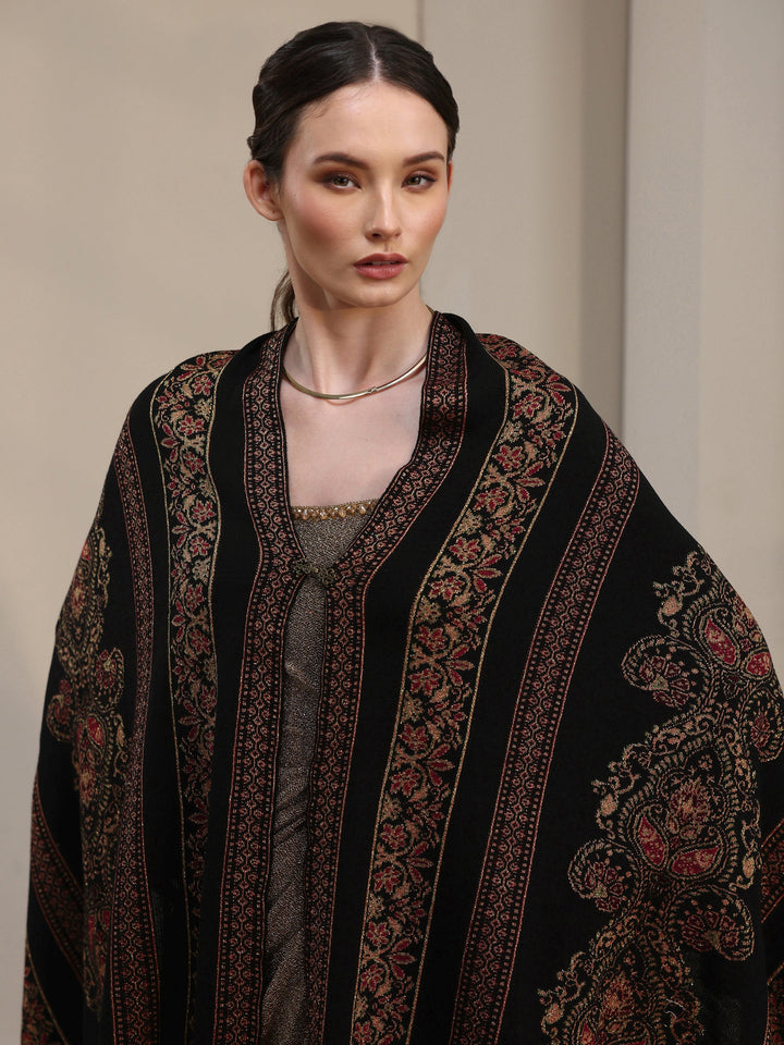 Libas Black Ethnic Knitted Acrylic Wrap Shawl