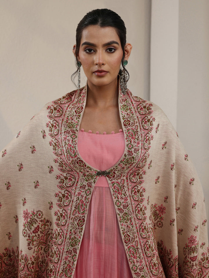 Libas Off White Floral Knitted Acrylic Wrap Shawl