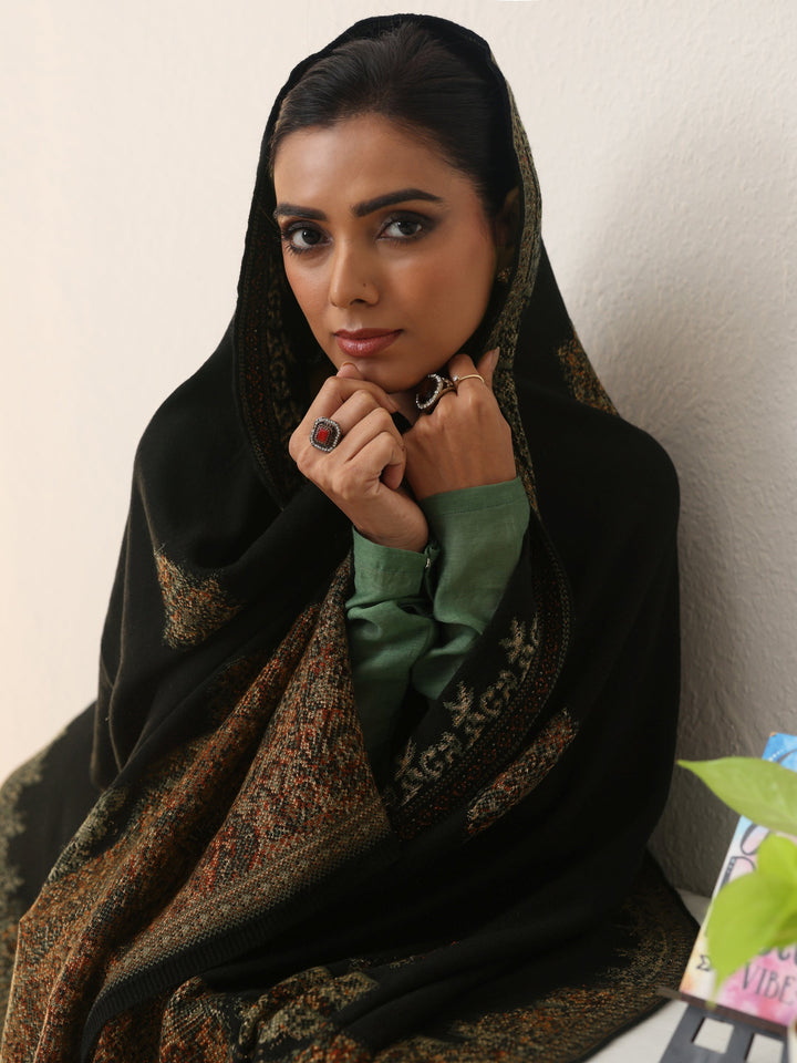 Libas Black Knitted Knitted Acrylic Shawl