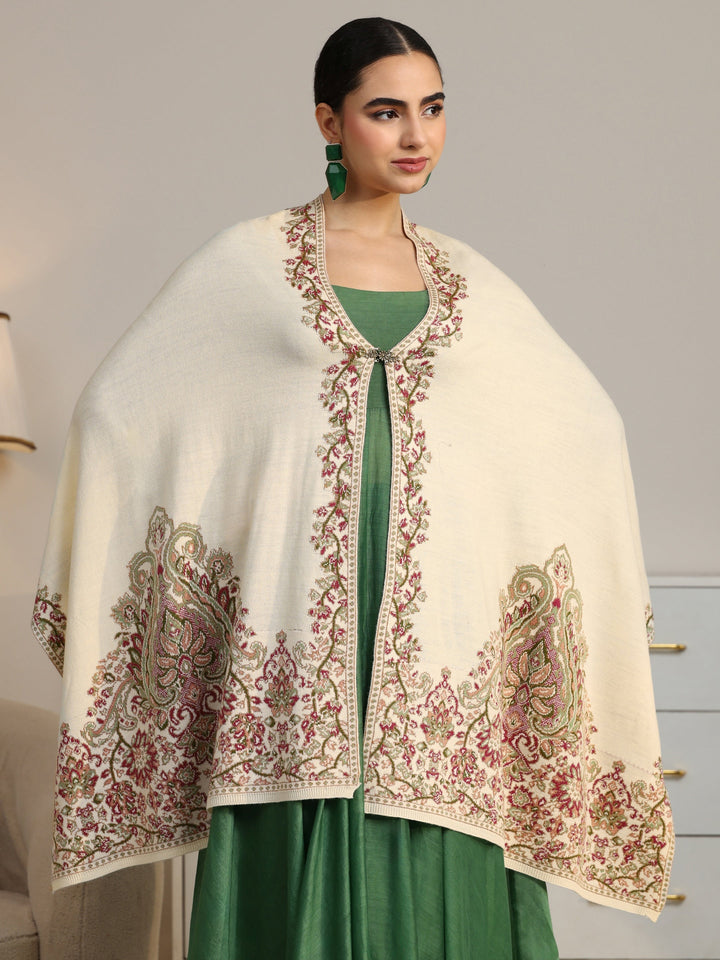 Libas White Ethnic Knitted Acrylic Wrap Shawl