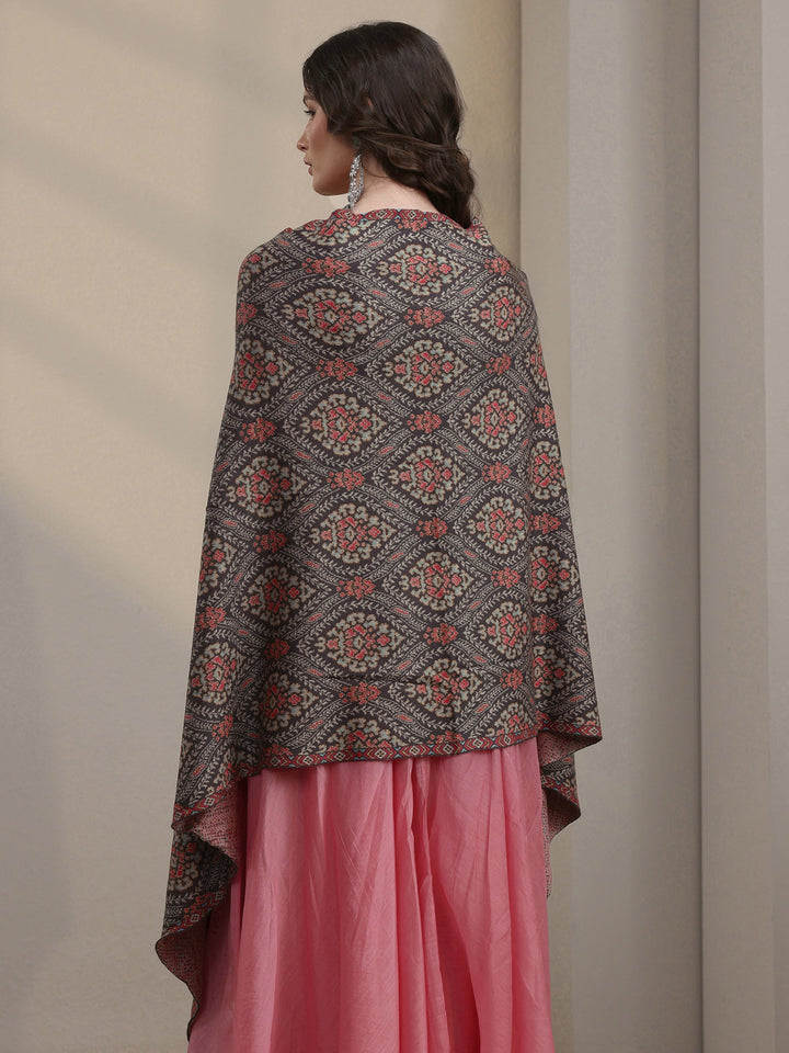 Libas Grey Ethnic Knitted Acrylic Wrap Shawl