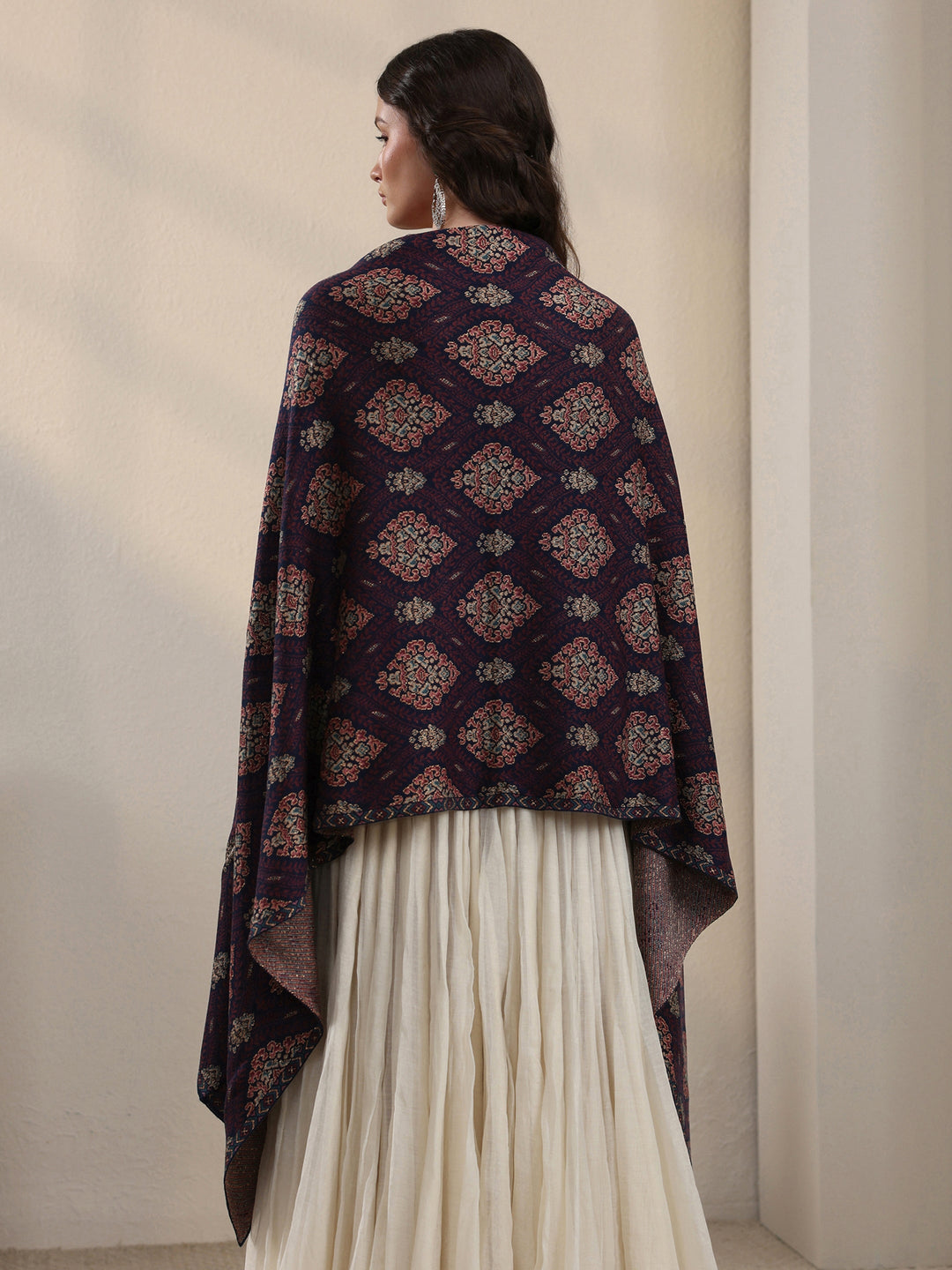Libas Blue Ethnic Knitted Acrylic Wrap Shawl