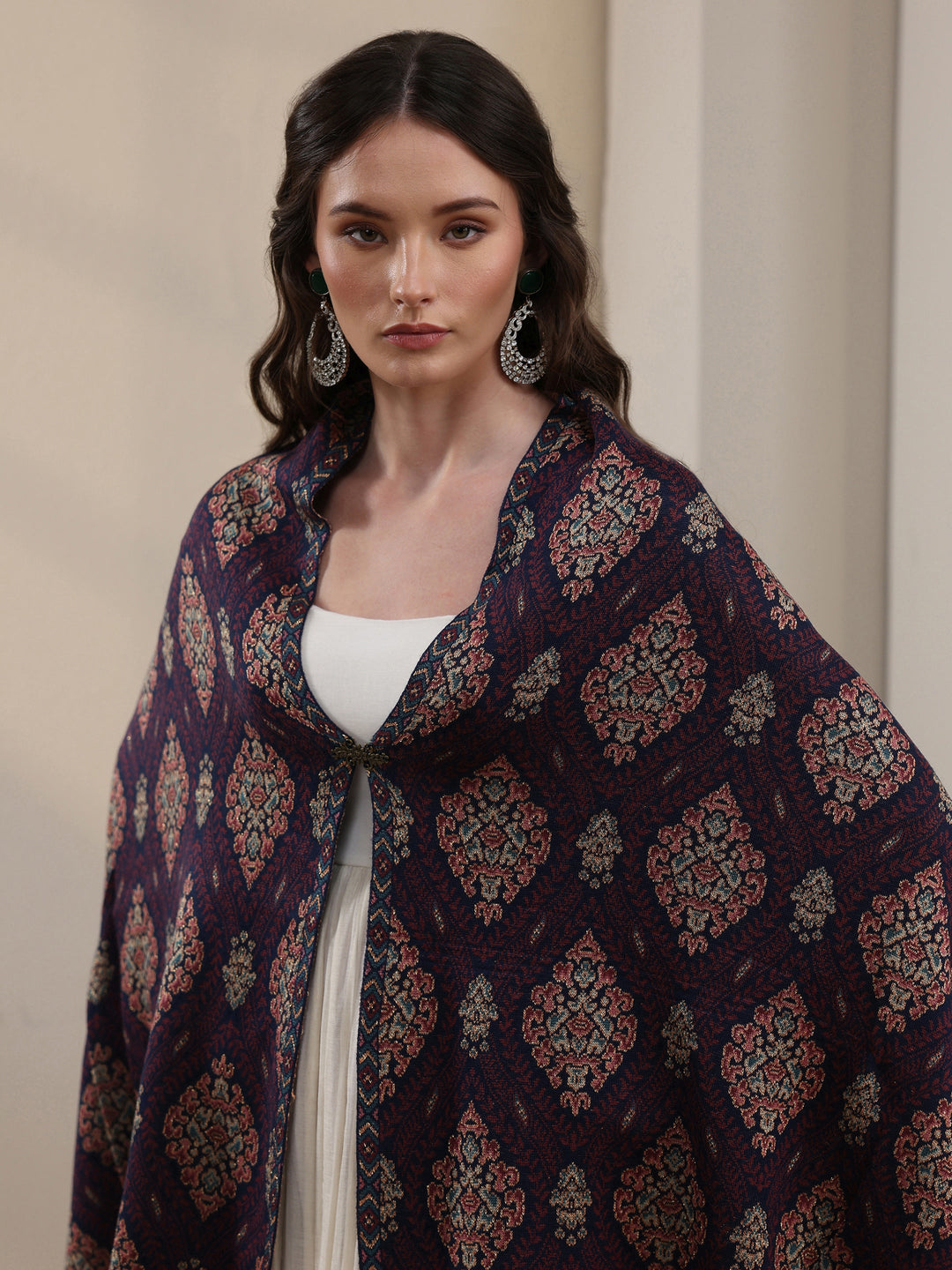Libas Blue Ethnic Knitted Acrylic Wrap Shawl