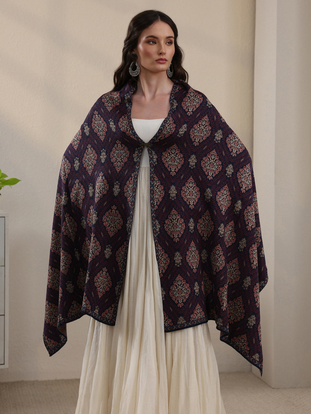 Libas Blue Ethnic Knitted Acrylic Wrap Shawl