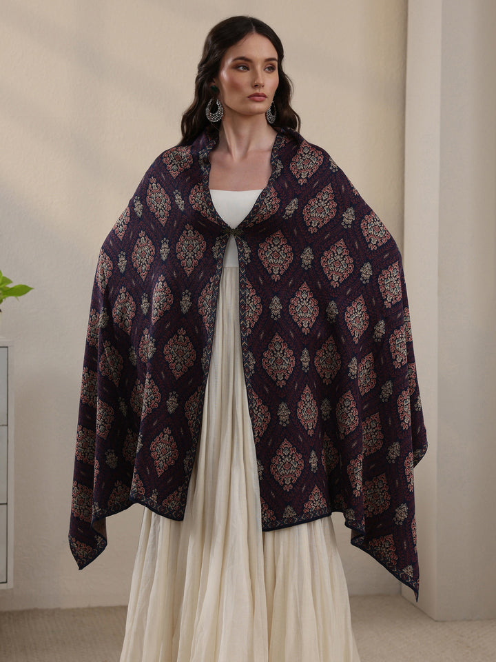 Libas Blue Ethnic Knitted Acrylic Wrap Shawl