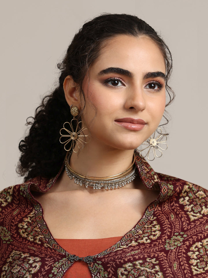 Libas Maroon Ethnic Knitted Acrylic Wrap Shawl