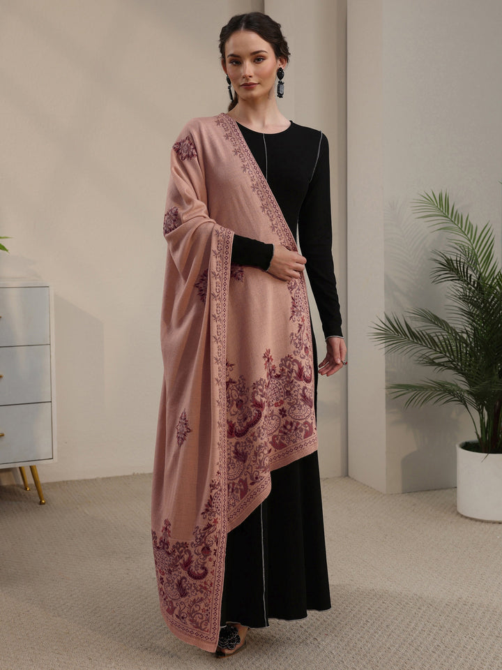 Libas Beige Ethnic Knitted Acrylic Shawl