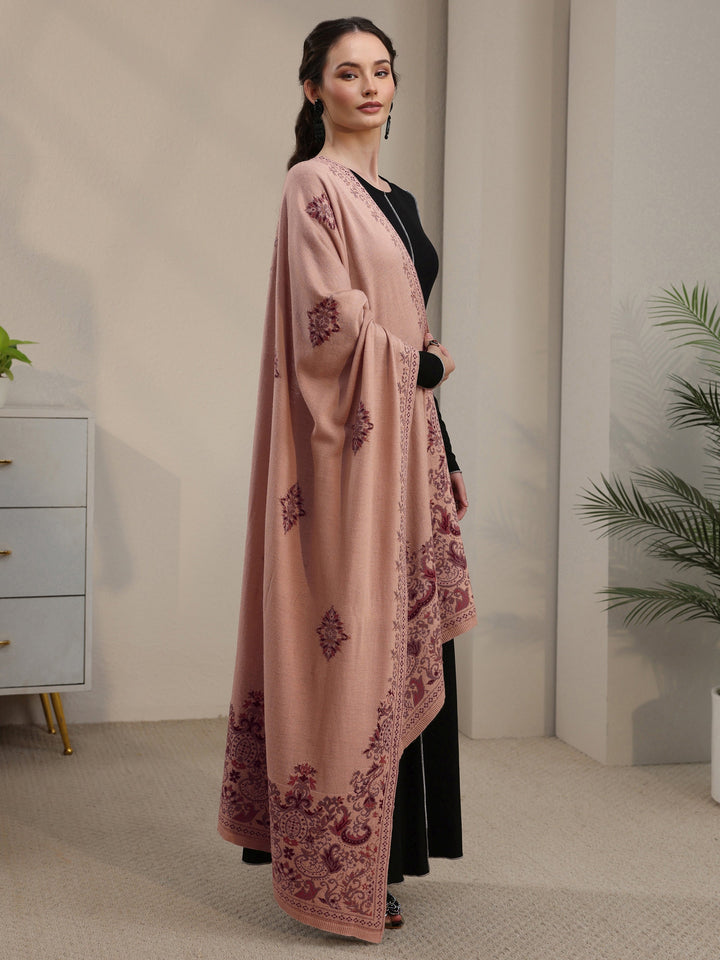 Libas Beige Ethnic Knitted Acrylic Shawl