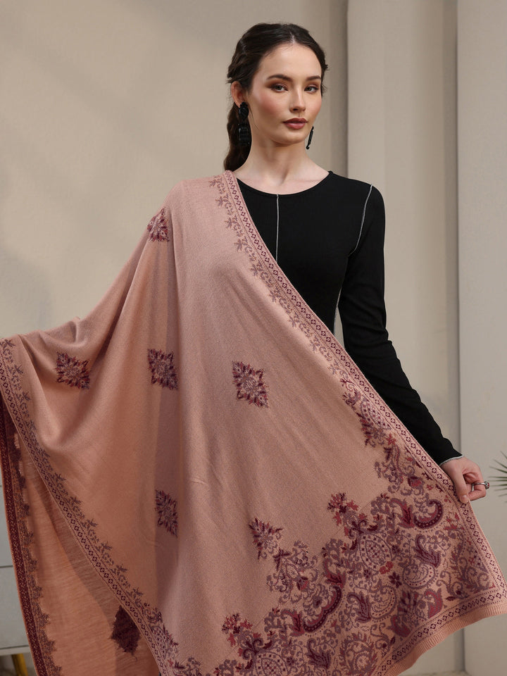 Libas Beige Ethnic Knitted Acrylic Shawl