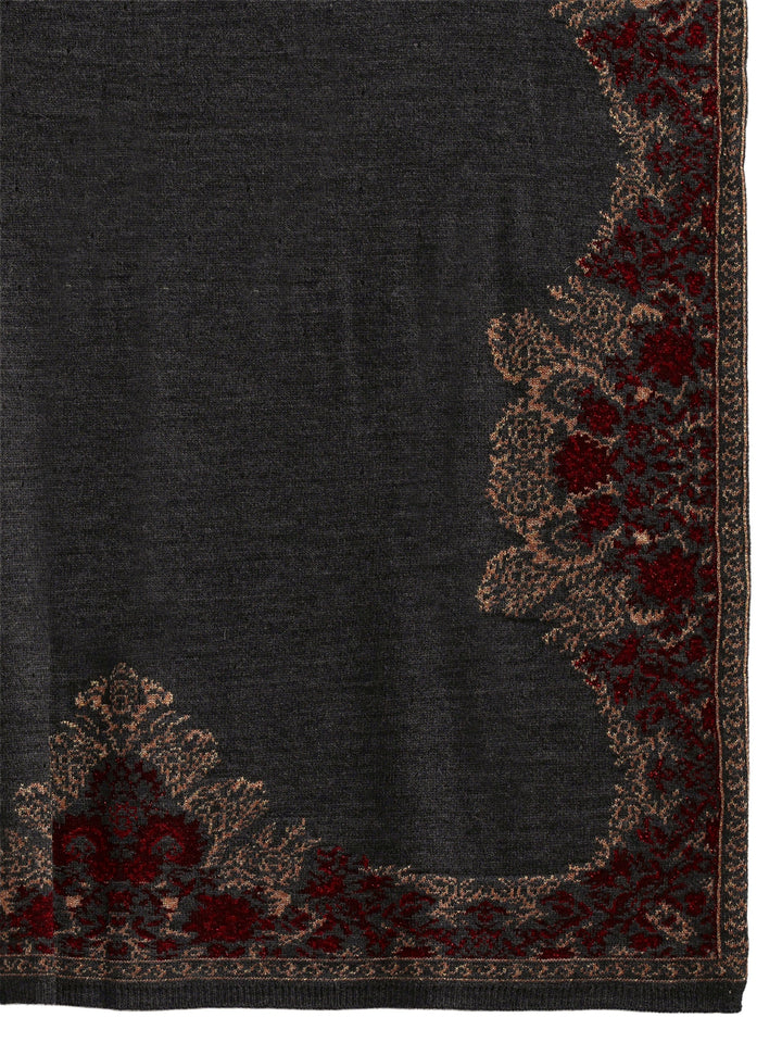Libas Dark Grey Ethnic Knitted Acrylic Wrap Shawl