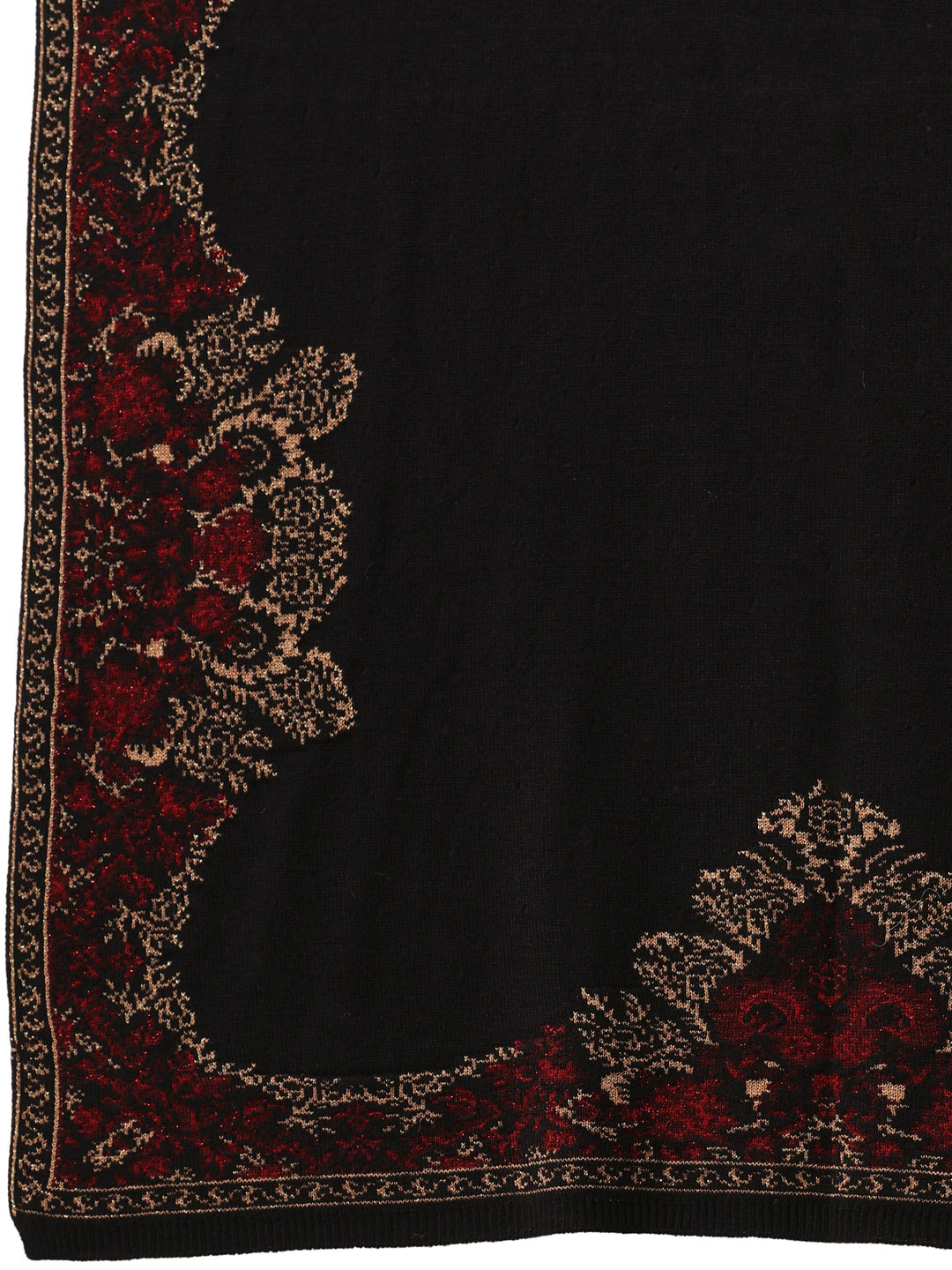 Libas Black Floral Knitted Acrylic Wrap Shawl