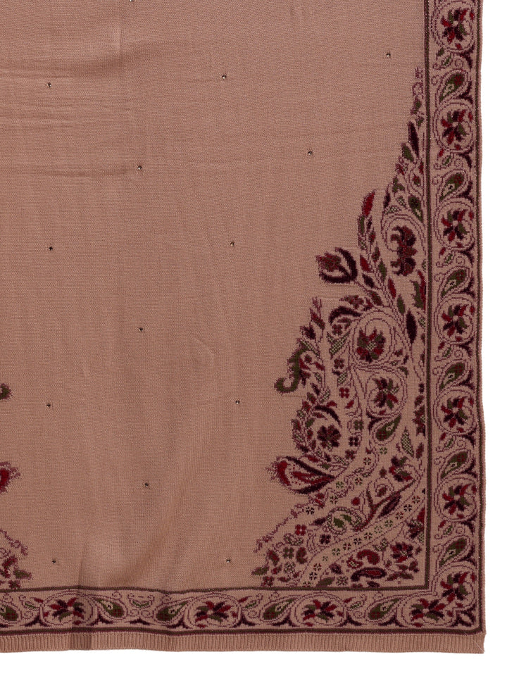 Libas Beige Floral Knitted Acrylic Wrap Shawl