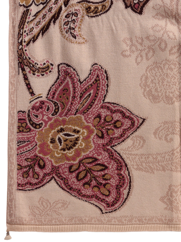 Libas Beige Floral Knitted Acrylic Wrap Shawl