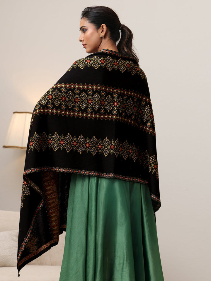 Libas Black Ethnic Knitted Acrylic Wrap Shawl