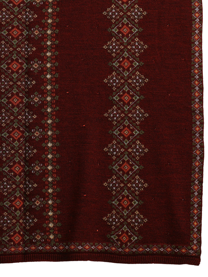 Libas Maroon Ethnic Knitted Acrylic Wrap Shawl
