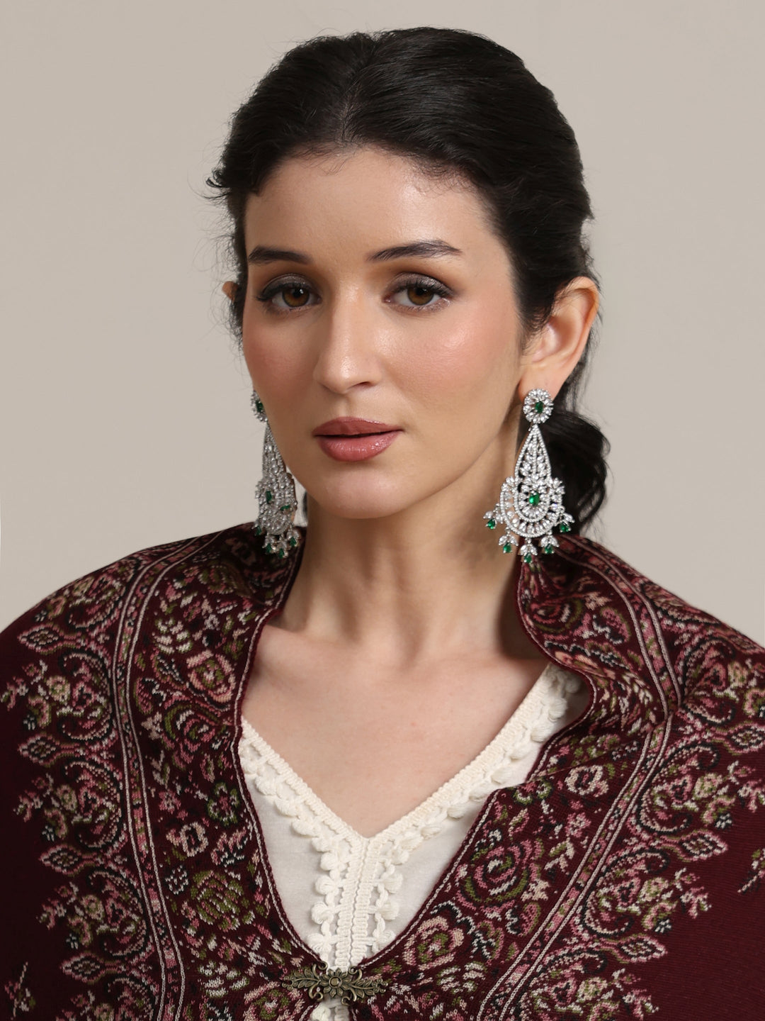 Libas Maroon Floral Knitted Acrylic Wrap Shawl